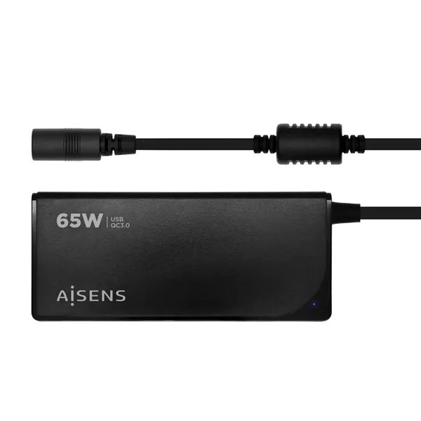 Cargador de Portátil Aisens ASLC-65WAUTO-BK/ 65W/ Automático/ 9 Conectores/ Voltaje 18.5-20V/ 1 USB QC3.0