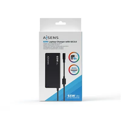 Cargador de Portátil Aisens ASLC-65WAUTO-BK/ 65W/ Automático/ 9