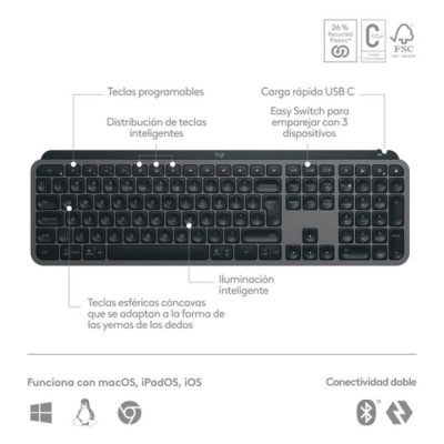 Teclado Logitech Mx Keys S Wireless Color Grafito P/n:920-011577