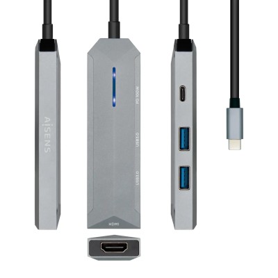 Docking USB Tipo-C Aisens ASUC-4P002-GR/ 1xHDMI/ 2xUSB/ 1xUSB