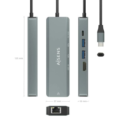 Docking USB Tipo-C Aisens ASUC-5P011-GR/ 1xHDMI/ 2xUSB/ 1xRJ45/