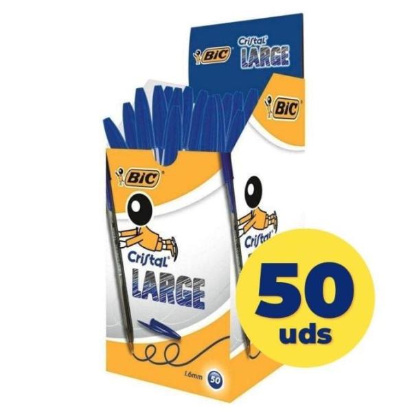 Caja de Bolígrafos de Tinta de Aceite Bic Cristal Large 880656/ 50 unidades/ Azules