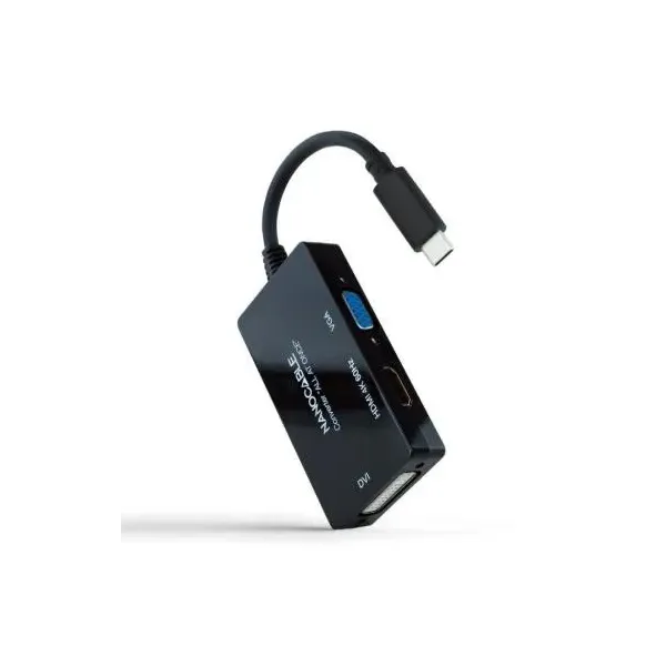 Conversor Nanocable 10.16.4301-ALL/ USB Tipo-C Macho - HDMI Hembra - DVI-I Hembra - VGA Hembra/ 20cm/ Negro