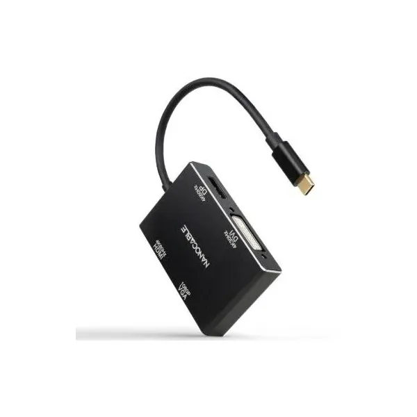 Conversor Nanocable 10.16.4307/ USB Tipo-C Macho - VGA Hembra/ DVI Hembra/ HDMI Hembra/ DisplayPort Hembra/ 10cm/ Negro