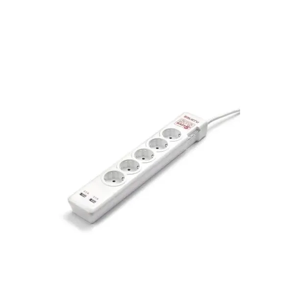 Regleta con interruptor Salicru SAFE 5+/ 5 Tomas de corriente/ 2 USB/ Cable 1.5m/ Blanca