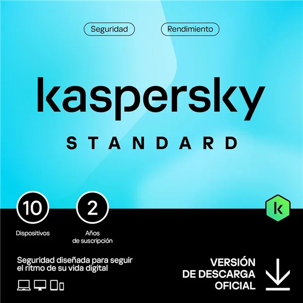 Kaspersky Standard Antivirus 2024 | 10 Dispositivos | 2 años | Descarga/email