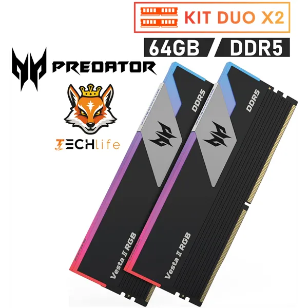 Acer Predator Vesta II RGB Black KIT 64GB DDR5 6000MHz CL30 1.35v ( 2x32GB)