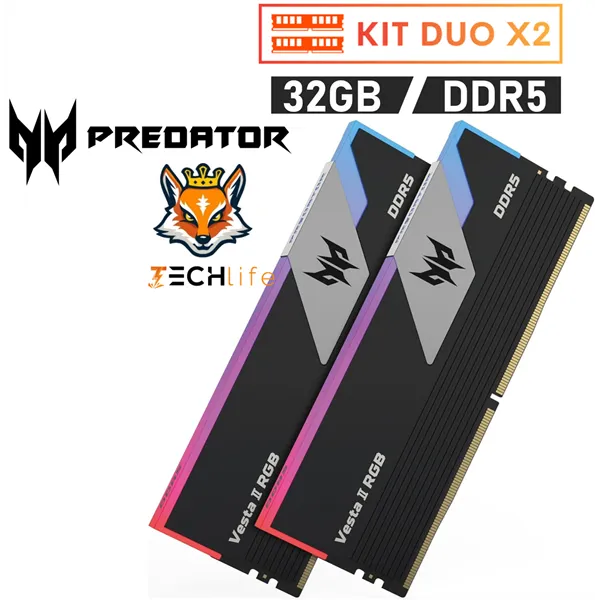 Acer Predator Vesta II RGB Black KIT 32GB DDR5 6800MHz CL32 1.4v ( 2x16GB)