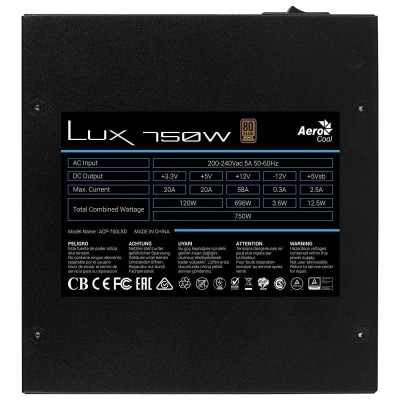 Fuente de Alimentación Aerocool LUX750/ 750W/ Ventilador 12cm/