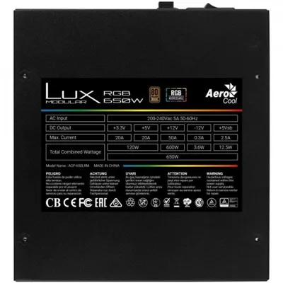 Fuente de Alimentación Aerocool LUX RGB 650M/ 650W/ Ventilador