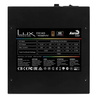 Fuente de Alimentación Aerocool LUX RGB 750M/ 750W/ Ventilador