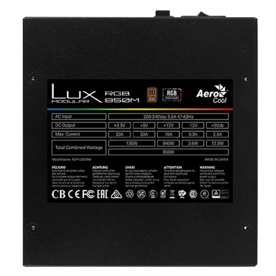 Fuente de Alimentación Aerocool LUX RGB 850M/ 850W/ Ventilador