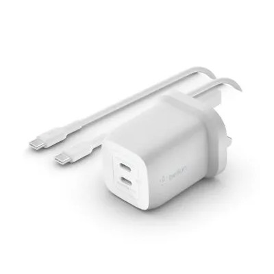 Cargador De Pared Belkin Wch013vf2mwh-b6 Doble Usb-c Gan Boost