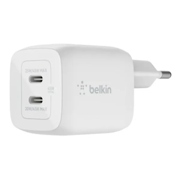 Cargador De Pared Belkin Wch011vfwh Doble Usb-c Gan Boost Charge Pro 45w (25w+20w)