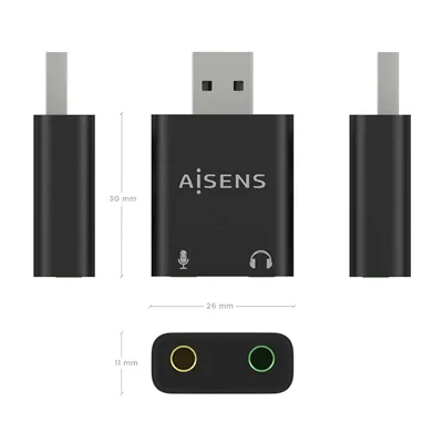 Tarjeta de Sonido Aisens A106-0768/ USB Macho - 2xJack 3.5