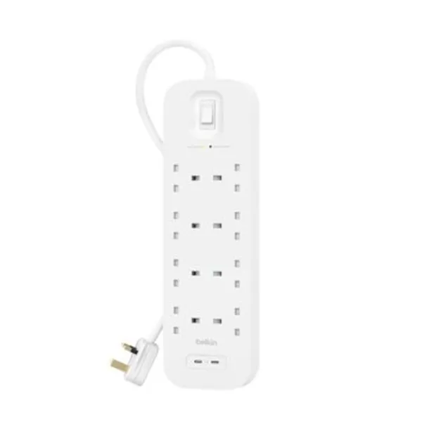 Regleta Alimentacion Belkin Srb004vf2m De Proteccion Contra Sobretensiones 8 Tomas Boton Apagado Dual Usb-c