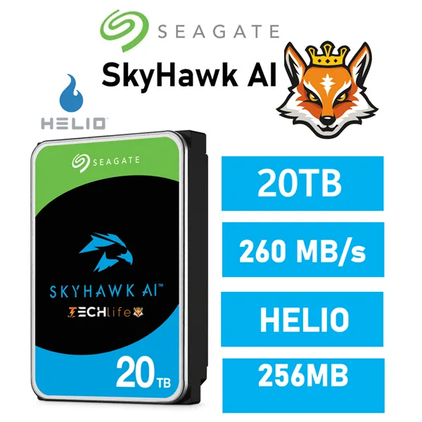 Seagate 20TB SkyHawk AI Surveillance HDD 3.5" 256MB SATA 6GB/s HELIO para NVR y AI