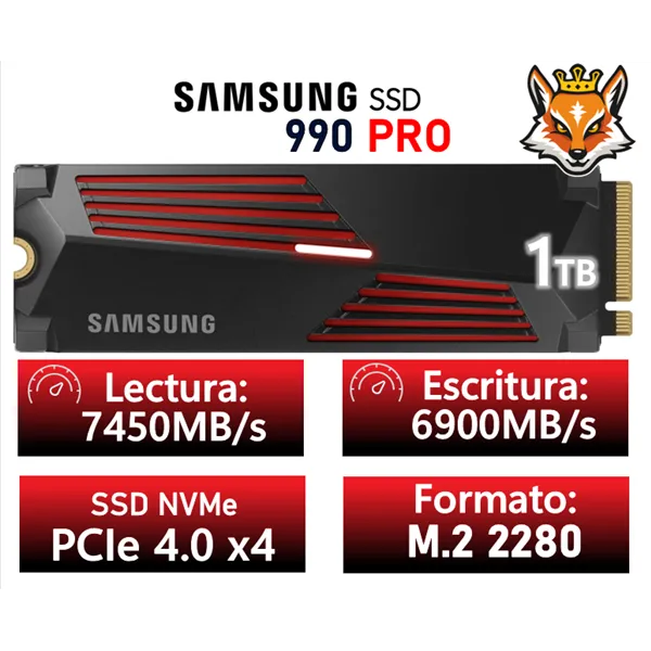 Samsung 990 PRO con disipador 1TB SSD PCIe 4.0 NVMe a 7450MB/s