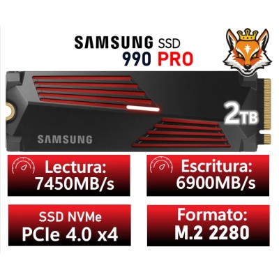 Samsung 990 PRO con disipador 2TB SSD PCIe 4.0 NVMe a 7450MB/s