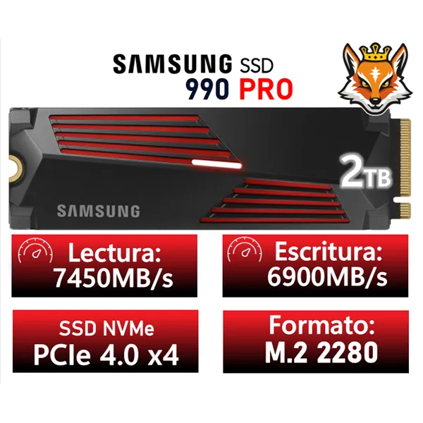 Samsung 990 PRO con disipador 2TB SSD PCIe 4.0 NVMe a 7450MB/s