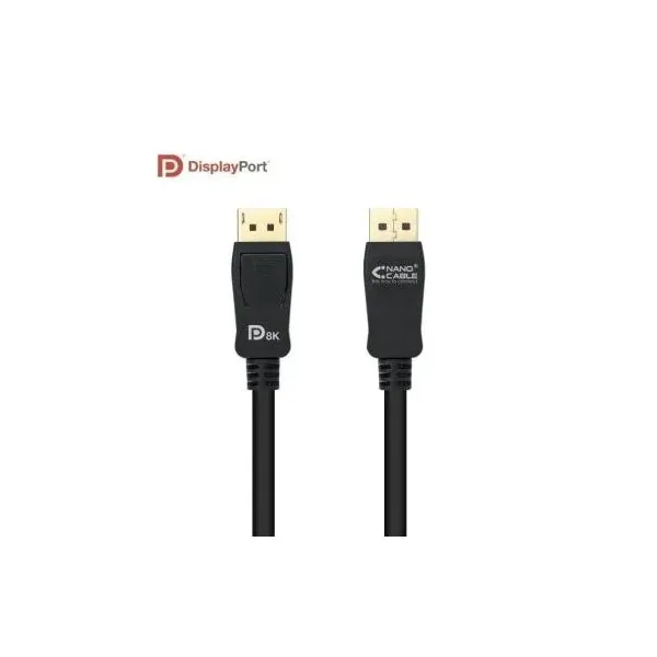Cable Displayport 1.4 8K Nanocable 10.15.2501-L150/ Displayport Macho - Displayport Macho/ 1.5m/ Certificado/ Negro