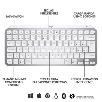 Teclado Logitech Bluetooth Mx Keys Mini Iluminado Compacto