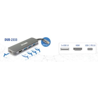 Docking Usb-c D-link Dub-2333 A 1xhdmi 4k 3xusb3.0 1xusb-c Pd