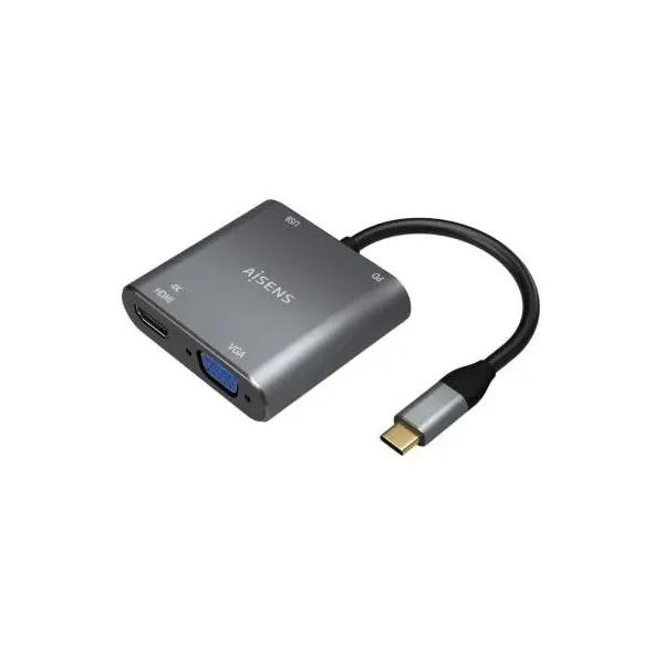 Conversor Aisens A109-0626/ HDMI Hembra - VGA Hembra - USB Tipo-C Macho - USB Hembra - USB Tipo-C Hembra/ 15cm/ Gris