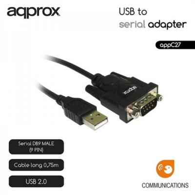 Approx appc27 adaptador usb a serie db9m 0,75 m.