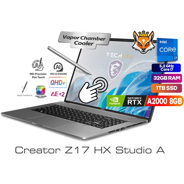 MSI CreatorPro Z17 HX Studio A13VJT-098ES Core i7-13700HX 32GB 1TB RTX 2000 ADA 17" Táctil