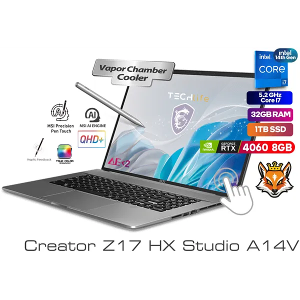 MSI Creator Z17 HX Studio A14VFT-27SYST Core i7-14700HX 32GB 1TB RTX 4060 17" Táctil FreeDOS