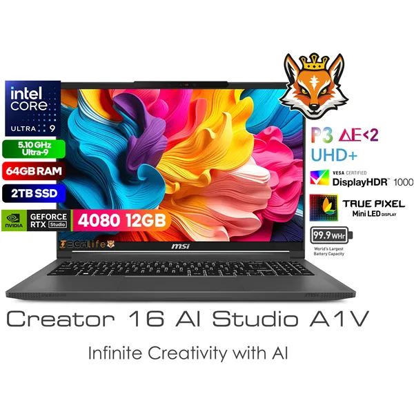 MSI Creator 16 AI Studio A1VHG-087ES - Intel Core Ultra 9-185H 64GB 2TB SSD RTX4080 16" W11Pro