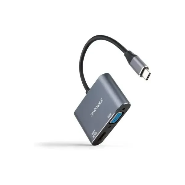 Conversor Nanocable 10.16.4303/ USB Tipo-C Macho/ HDMI Hembra - VGA Hembra/ 15cm/ Gris