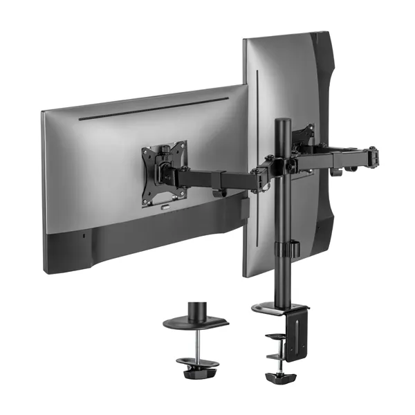 AISENS Soporte de Mesa ECO Giratorio e Inclinable para Monitor/TV 9Kg (3 Pivotes, 2 Brazos) de 17-32, Negro