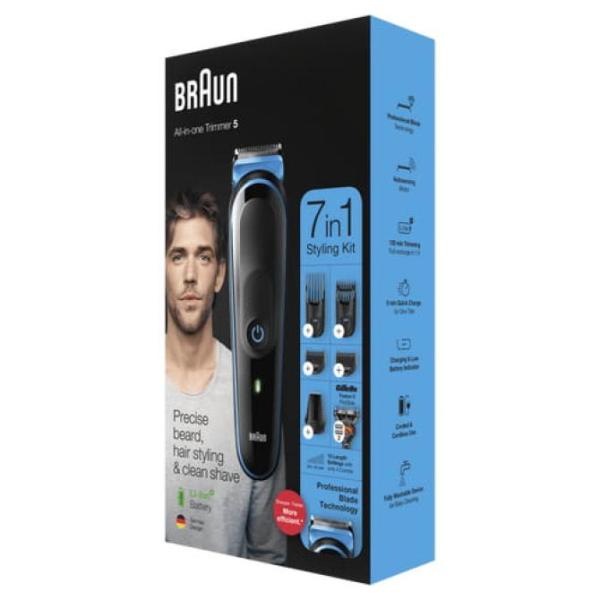 Recortadora / Afeitadora Braun Mgk5245 Para Barba Y Cabello Negro Recargable + Cuchilla Gillette 5 Accesorios