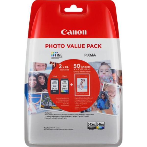 Cartucho Canon Pixma Mg2450/mg2550 Bundle 2 Cartuchos Pg545 Negro+cl546 Xl Color + 50 Hojas Foto 10x15