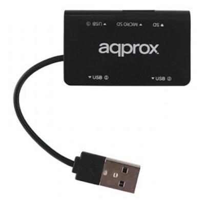 Approx appht8b hub 3 usb 2.0+lec.sd/microsd negro