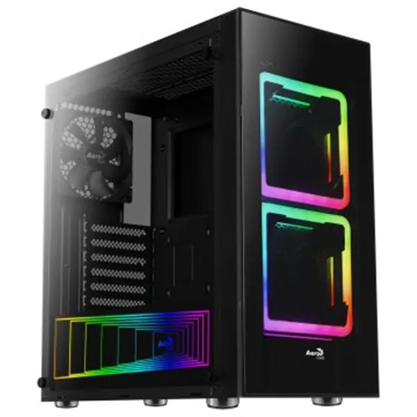 Caja Atx Semitorre Gaming Aerocool Tor Frontal Con 2 Ventiladores Edge Rbg Con Control Remoto Latera