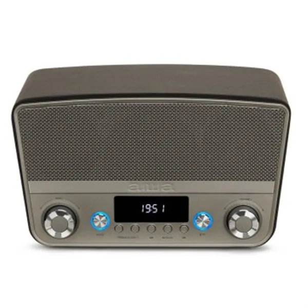 Radio Vintage Con Altavoz Aiwa Bstu-750bk Bluetooth 5.0 Salida 50w Rms Usb Radio Fm Acabado Polipiel Y Titanio Metalico