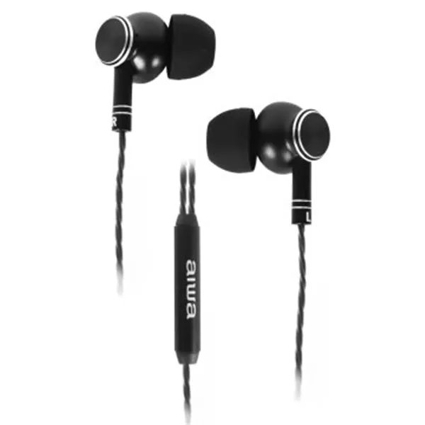 Auricular Intrauditivo Aiwa Estm-100bk Black Cuerpo Metalico Cnc 3.5mm Chapado En Oro Driver 10mm Mi