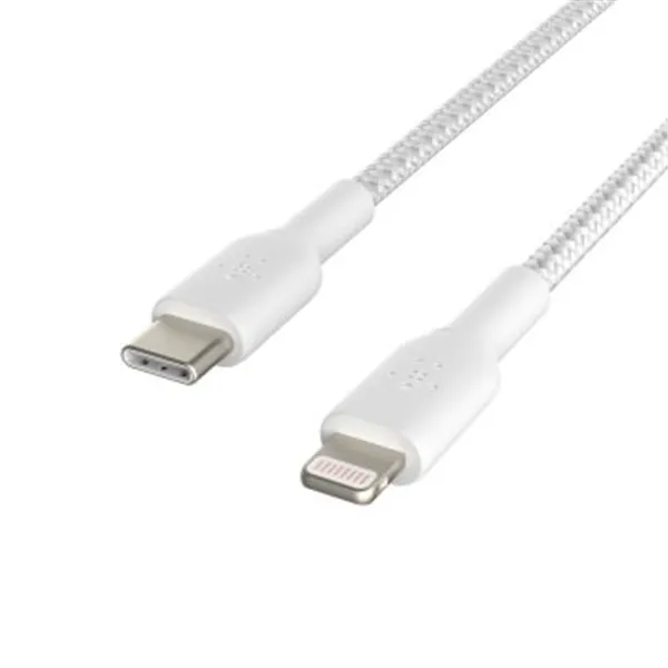 Cable Belkin Caa004bt1mwh Usb-c A Lightning Trenzado Boost Charge 1m Color Blanco