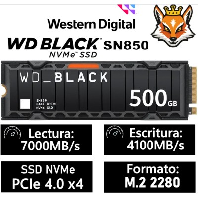 WD SSD Black SN850 con Disipador 500GB NVMe a 7000MB/s PCIe 4.0