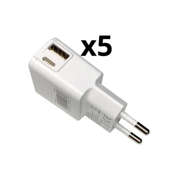 Cargador De Pared Nortess Kit 5 Unidades Usb 1 Puerto Usb A + Puerto Usb-c Color Blanco