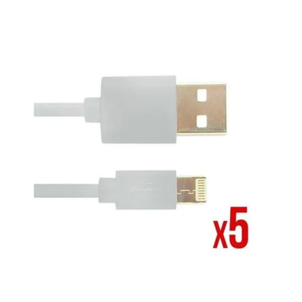 Kit 5 Unidades Cable Lighting Nortess Iphone 5 6/7/8/ X Ipad 2 Metros Color Blanco