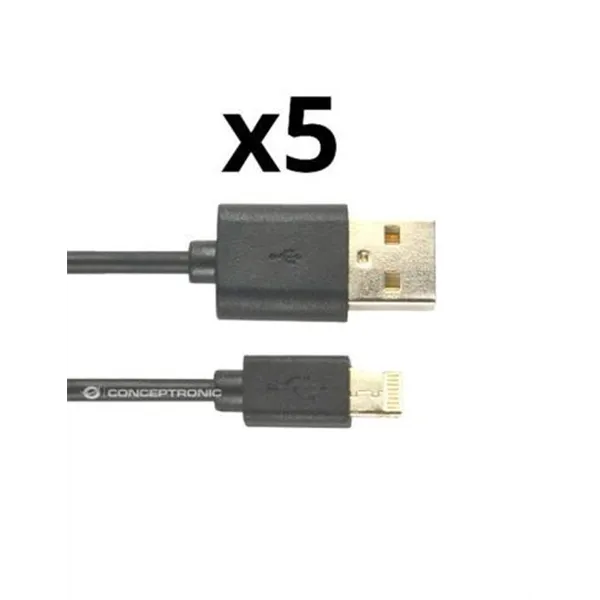 Kit 5 Unidades Cable Lighting Nortess Iphone 5 6/7/8/ X Ipad 2 Metros Color Negro