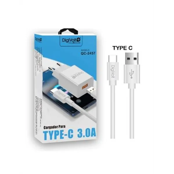 Cargador De Pared Digivolt Qc-2457 Usb 3.0 A Con Cable Type C Incluido Qc-2457