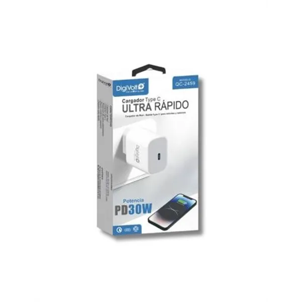 Cargador De Pared Digivolt Qc-2459 Usb-c Ultra Rapido Salida 30w Qc-2459