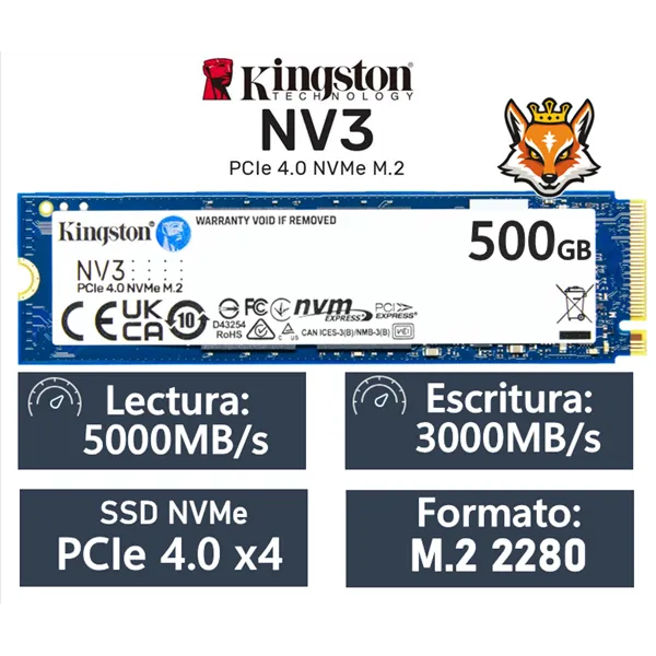 Kingston NV3 500GB SSD NVMe PCIe 4.0 5000MB/s