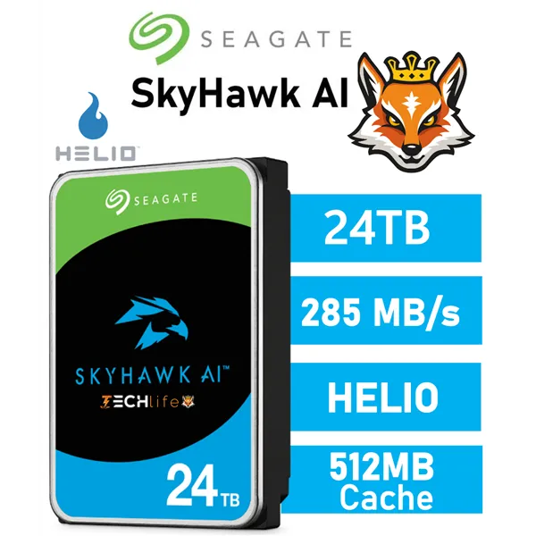 Seagate 24TB SkyHawk AI Surveillance HDD 3.5" 512MB SATA 6GB/s HELIO para NVR y AI