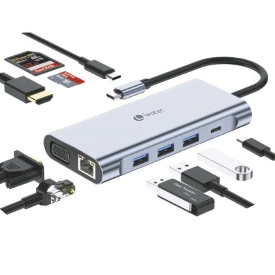 Docking USB Tipo-C Leotec LEDS01/ 3xUSB/ 2xUSB Tipo-C/ 1xUSB